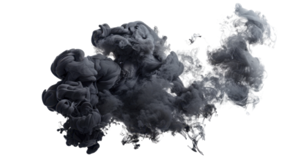 Dark gray ink cloud spreading in transparent water