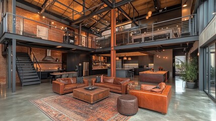 Fototapeta premium Spacious and Inviting Living Room Featuring Comfortable Couch and Elegant Coffee Table Surrounded by Warm Natural Light Creating a Cozy Atmosphere Perfect for Relaxation and Socializing