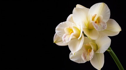 Naklejka premium Elegant Cream Orchid Flowers Isolated Against Black Background for Modern Floral Art : Generative AI