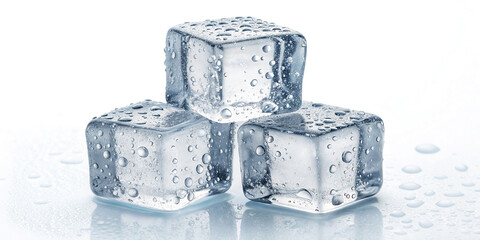 Clear Ice Cubes Isolated on a White Background for Beverage Presentation