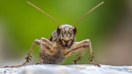 Fototapeta premium Close Up Detail of a Grasshopper in Natural Habitat on a Blurred Green Background : Generative AI