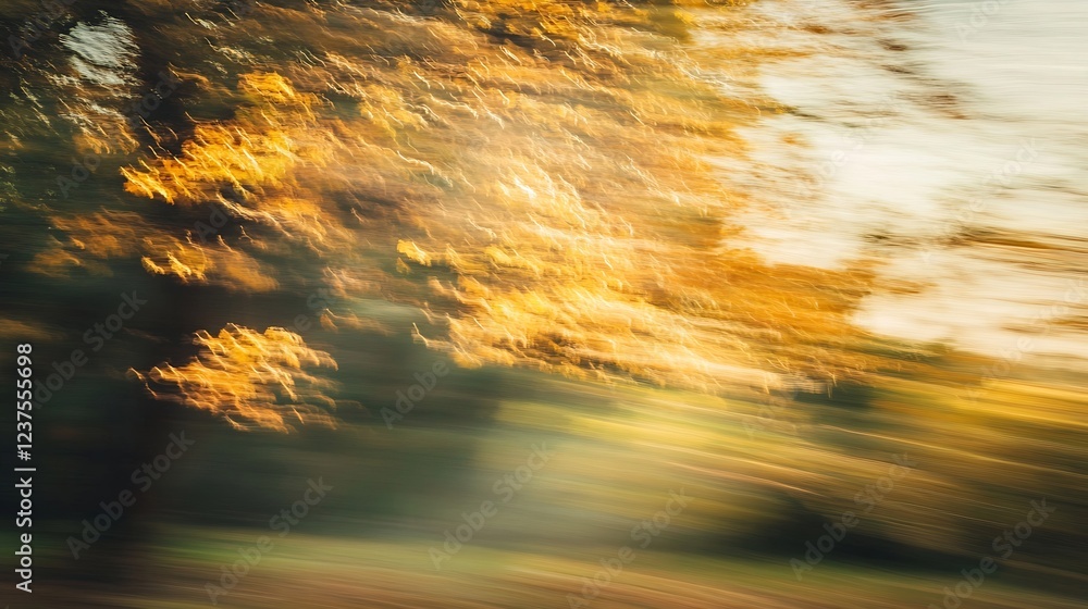 Poster ethereal autumn forest scene with dreamy abstract motion blur : generative ai