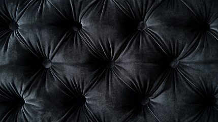 Naklejka premium Black velvet tufted background with rich and plush fabric texture, elegant soft folds creating a luxurious and sophisticated look.