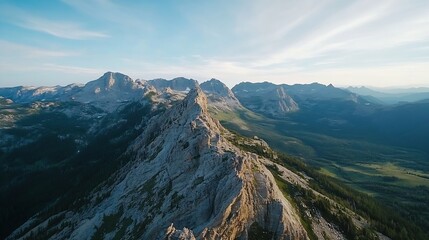 Obraz premium Spectacular Mountain Range Under Cloudy Sky Aerial View of Wilderness and Natural Majesty : Generative AI