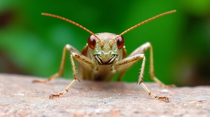Fototapeta premium Green Cricket with Intricate Patterns on Stone Surface in Natural Habitat : Generative AI