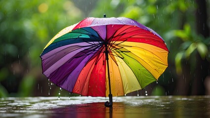 "Vibrant Umbrella in the Rainy Outdoors"