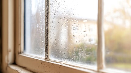 Naklejka premium Rainy Day Window with Water Droplets and Blurred Background View : Generative AI