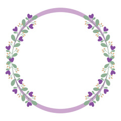 Circle Wreath Decorated With Love Purple Flowers And Green Leaves