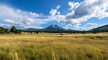 Scenic View of Mountainous Landscape Under Clear Sky with Lush Green Meadow and Dramatic Cloud Formation : Generative AI