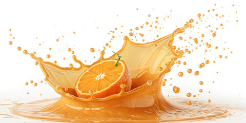 Splash of Orange Juice Isolated on a White Background for Refreshing Beverages