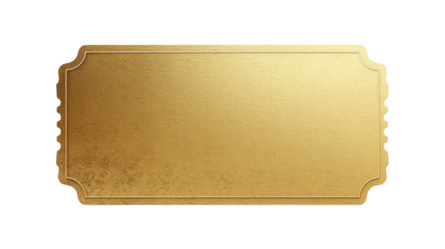 Golden ticket on transparent background representing vip access or winning