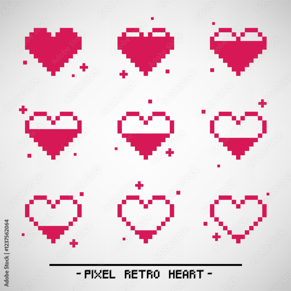 Poster vector design of pixelated red heart with filling sequence