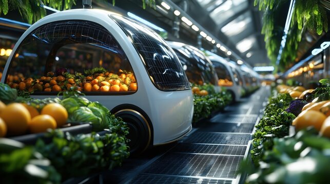 Innovative automated grocery delivery indoor urban farm digital art modern environment close-up view future concept