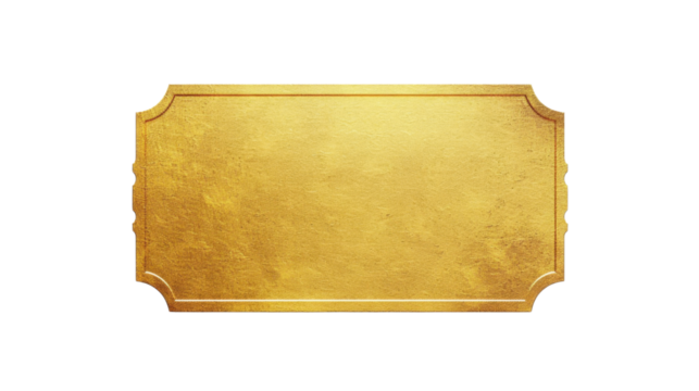Golden ticket on transparent background representing vip access or winning pass