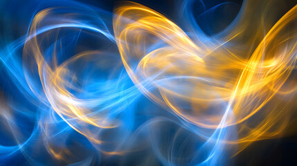 Fototapeta premium Vibrant swirling waves of yellow and blue blending seamlessly, creating an energetic scene full of motion and color, with the fluidity of the waves evoking movement and depth.