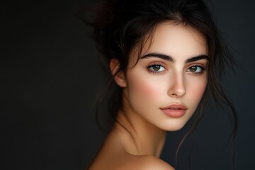 Obraz premium Portrait of a young brunette woman in a studio