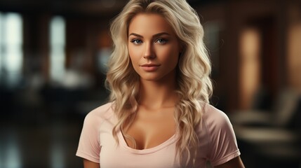 Beautiful caucasian woman with dumbbells