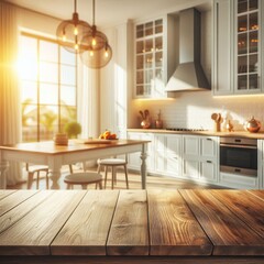 A modern kitchen interior with a focused tabletop, sink, and stylish furniture