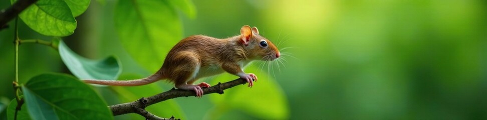 Obraz premium Rats navigate through leafy green branches effortlessly, agility, brown rat