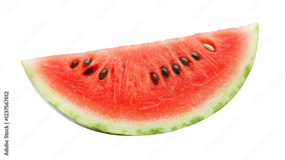 Wall mural Slice of watermelon showing seeds and flesh on transparent background