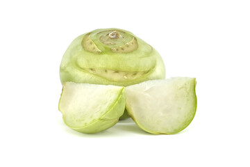 Fresh Kohlrabi Whole and Sliced on White Background