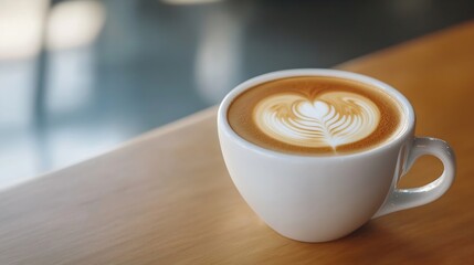 Elegant Cappuccino Cup with Latte Art on Wooden Table Represents a Perfect Coffee Moment : Generative AI