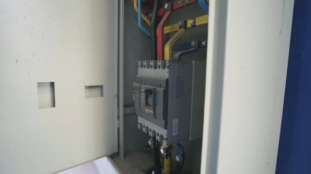 Closeup view of wiring inside voltage stabilizer in a factory in Karachi, Pakistan.