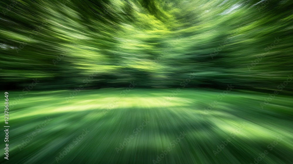 Poster serene green forest motion blur effect nature vibes calm and peaceful atmosphere : generative ai