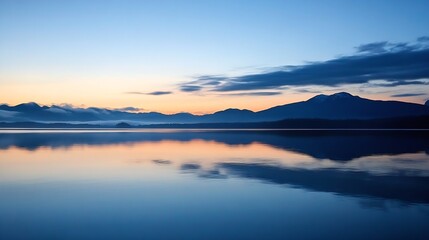 Fototapeta premium Tranquil Mountain Lake at Sunrise with Picturesque Reflections on Clear Water Surface : Generative AI