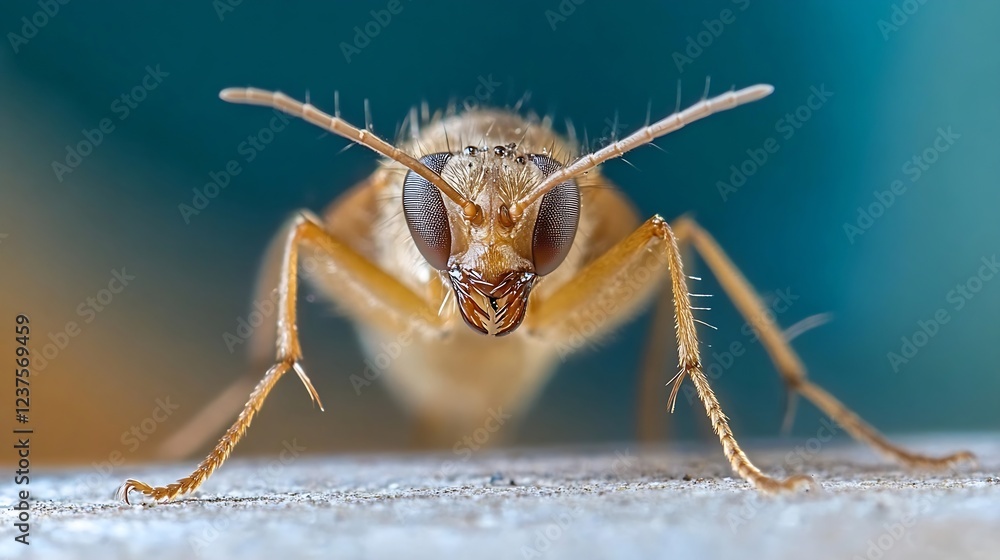 Poster Close up macro shot of insect with large eyes viewing camera from front : Generative AI