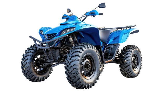 Powerful blue atv quad bike standing out on transparent background