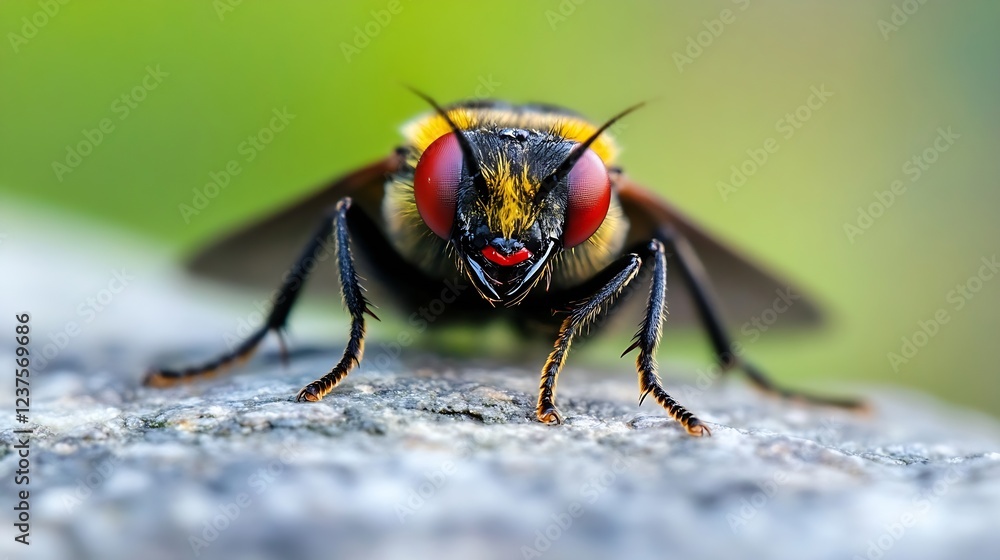 Aufkleber Macro Photography of Housefly with Distinct Red Eyes Showcasing Its Unique Features : Generative AI