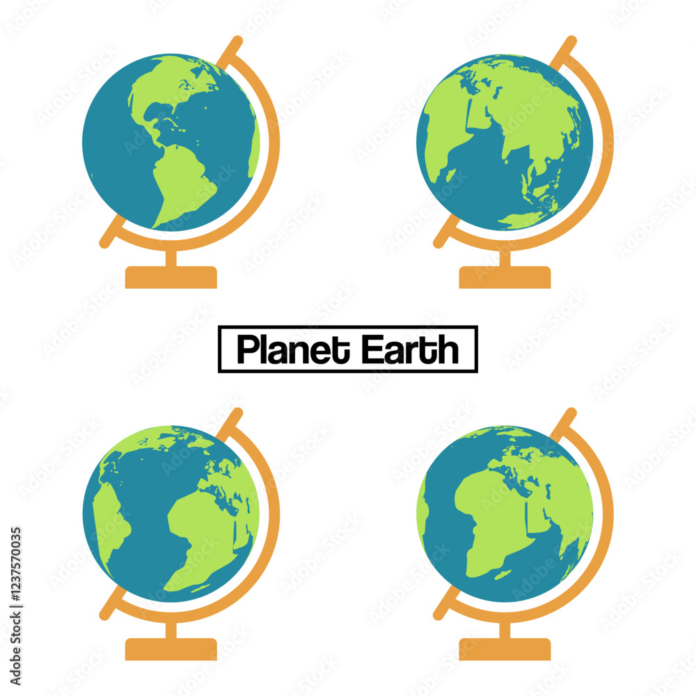 Poster vector design of planet earth on rotating base showing different parts of the globe