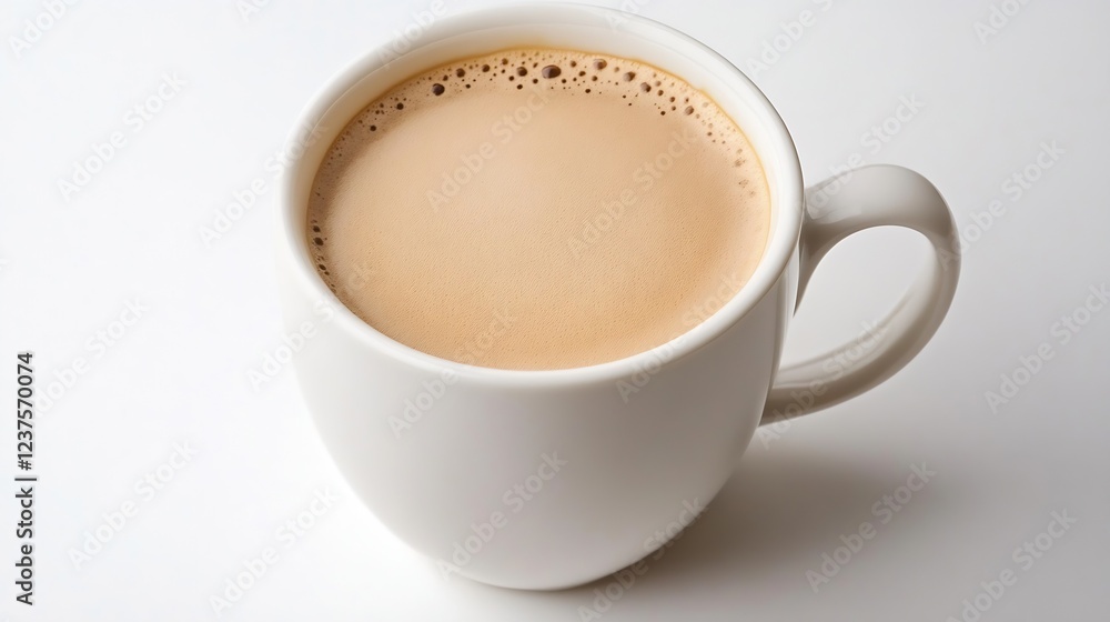 Poster aerial view of creamy coffee in a smooth white mug on a neutral background : generative ai