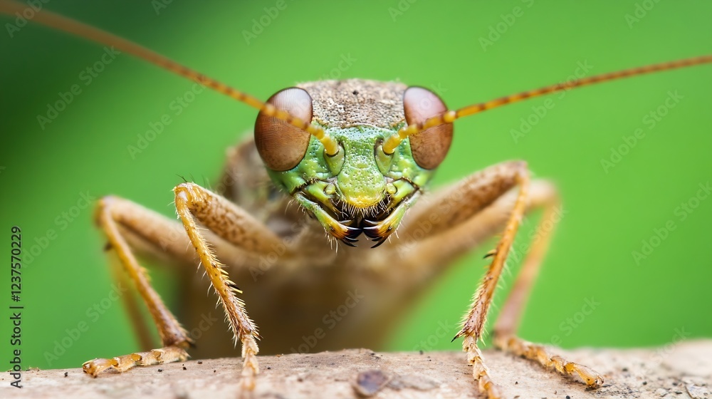 Aufkleber Macro Image of Green Grasshopper with Big Eyes on Natural Background : Generative AI