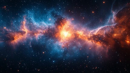 Fototapeta premium Vibrant Cosmic Nebula with Fiery and Cool Tones in Deep Space