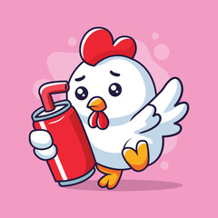 Cute chicken with soda drink. Vector illustration.
