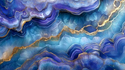 Obraz premium Luxurious Abstract Artwork Featuring Blue and Purple Agate Stone Patterns with Gold Veins and Textured Depth