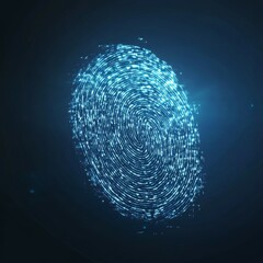 Digital Fingerprint: A Futuristic Representation of a Glowing Blue Fingerprint Composed of Small Particles and Light Effects, Set Against a Dark Background, Symbolizing Identity, Security, and Technol