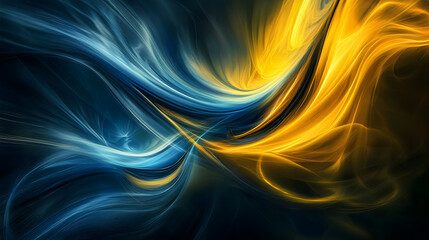Dynamic, swirling waves of energy move rapidly, creating a powerful sense of motion and excitement with vibrant hues of blue and yellow.