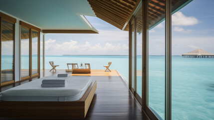 Fototapeta premium Serene Maldives Spa Retreat Over Crystal-Clear Waters
