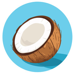 Fototapeta premium Colorful, black and white Coconuts and coconut half with leaves isolated on a white background Art & Illustration
