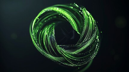 A swirling green abstract design with flowing lines and particles, creating a dynamic and modern visual effect.