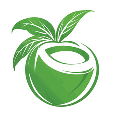 Colorful, black and white Coconuts and coconut half with leaves isolated on a white background Art & Illustration