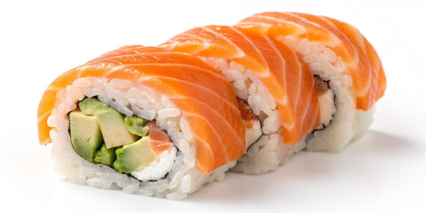 Delicious Salmon Sushi Roll Is olated on a Bright White Background for Gourmet Dishes
