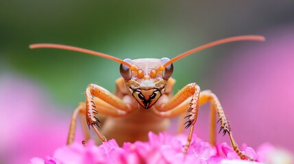 Orange Insect on Pink Flower with Exquisite Detail and Color Contrast : Generative AI