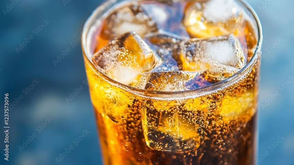 Poster chilled cola with ice cubes and bubbles in sunny setting for refreshing beverage enjoyment : generat