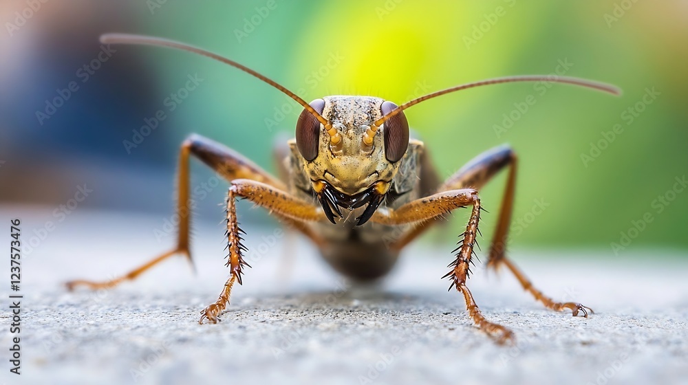 Poster Extreme CloseUp of Grasshopper Displaying Vivid Ocular and Antennae Features : Generative AI