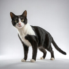 Black and White Cat White Background