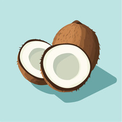 Colorful, black and white Coconuts and coconut half with leaves isolated on a white background Art & Illustration